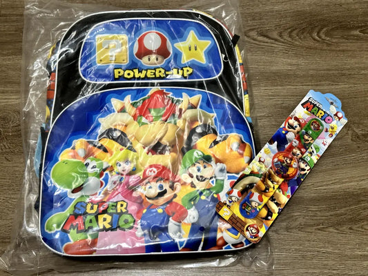 Super Mario 16 inch Large Backpack W/ FREE Mario Digital Watch