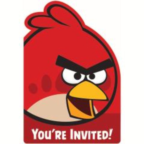 An invitation card featuring a red, cartoonish Angry Birds with a furrowed brow and a beak. The bird is against a white background, with the text "You're invited!" in bold.
Product: Angry Birds Pack of 8 Invitations
Brand: Designware