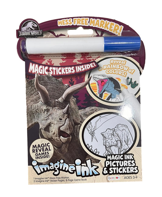 Jurassic World Imagine Ink 8 page Pictures and Stickers Game Book with Mess Free Marker