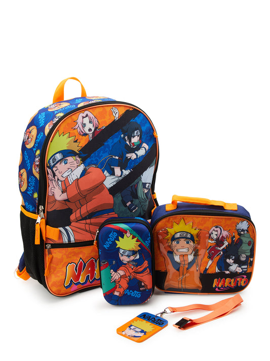 Naruto Shippuden Squad 17" Laptop Backpack and Lunch Bag Set, 4-Piece, Orange