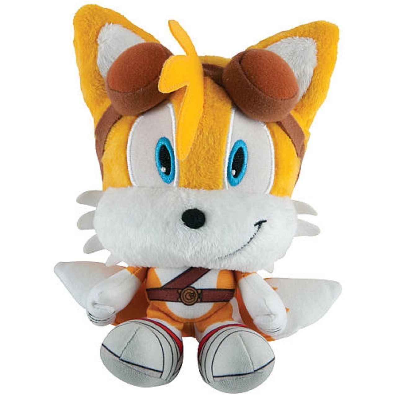 Plush toy of Tails, a character from the Sonic the Hedgehog series, featuring orange and white colors, large blue eyes, and twin tails, designed as a Sonic Boom Small Big Head Plush - Tails by TOMY.
