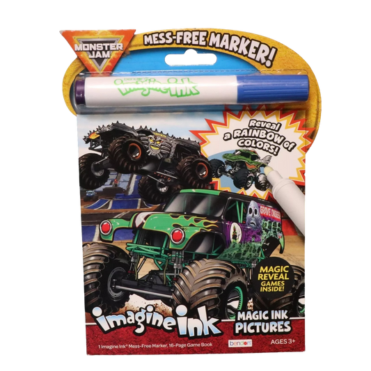 Monster Jam Imagine Ink 16 page Pictures and Game Book with Mess Free Marker