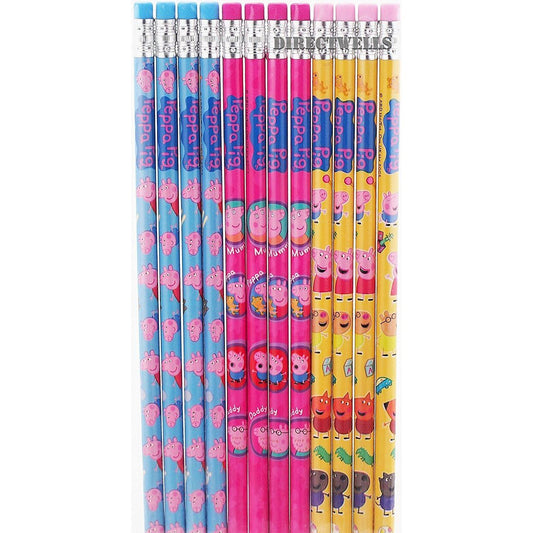 Peppa Pig Wooden Pencils Pack of 12 - Yellow, Pink ,Blue