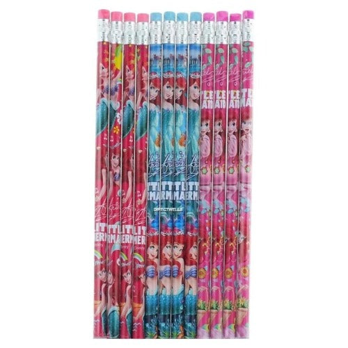 Ariel - Little Mermaid Red/Blue/Pink Wooden Pencils Pack of 12Partytoyz Inc