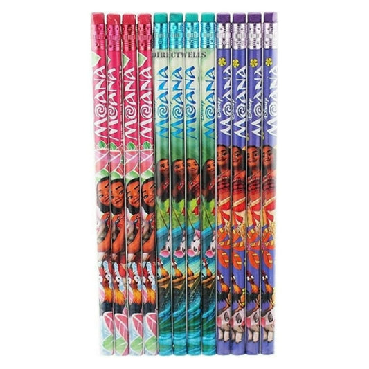 Disney Moana Wooden Pencils Pink/Green/Purple Pack of 12 - Partytoyz Inc