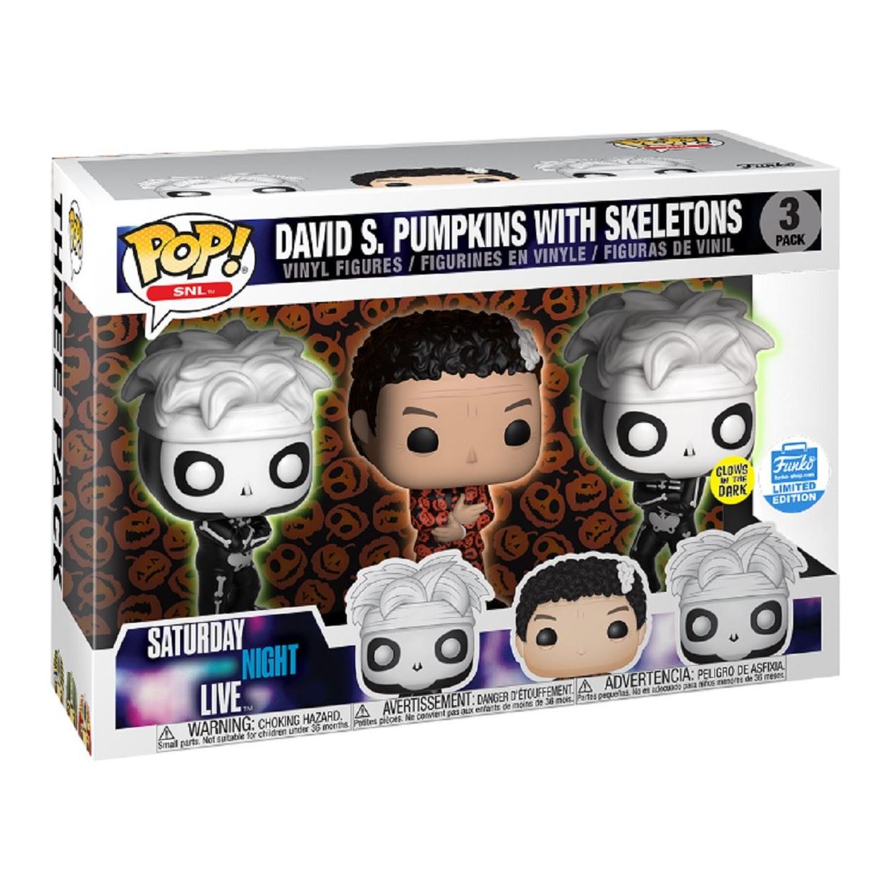 Funko POP - Glow David Pumpkin w Skeletons - 3 Pack - SNL Exclusive - Vinyl Coll - Partytoyz Inc