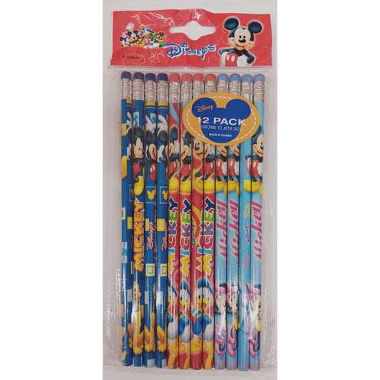 Mickey Mouse & Friends Blue/Red/Sky-blue Wooden Pencils Pack of 12 - Partytoyz Inc