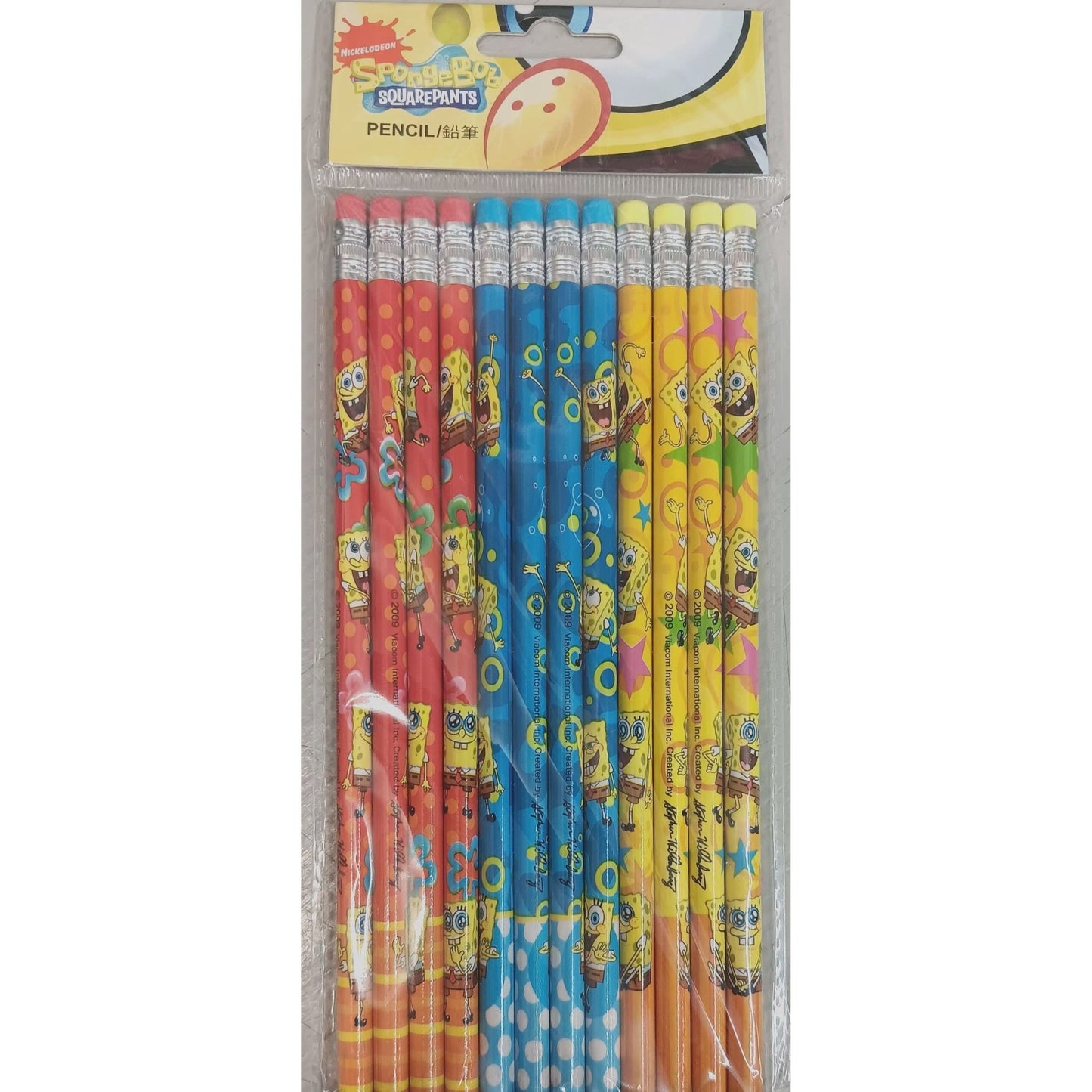 Spongebob Squarepants & Friends Yellow/Blue/Red Wooden Pencils Pack of 12 - Partytoyz Inc