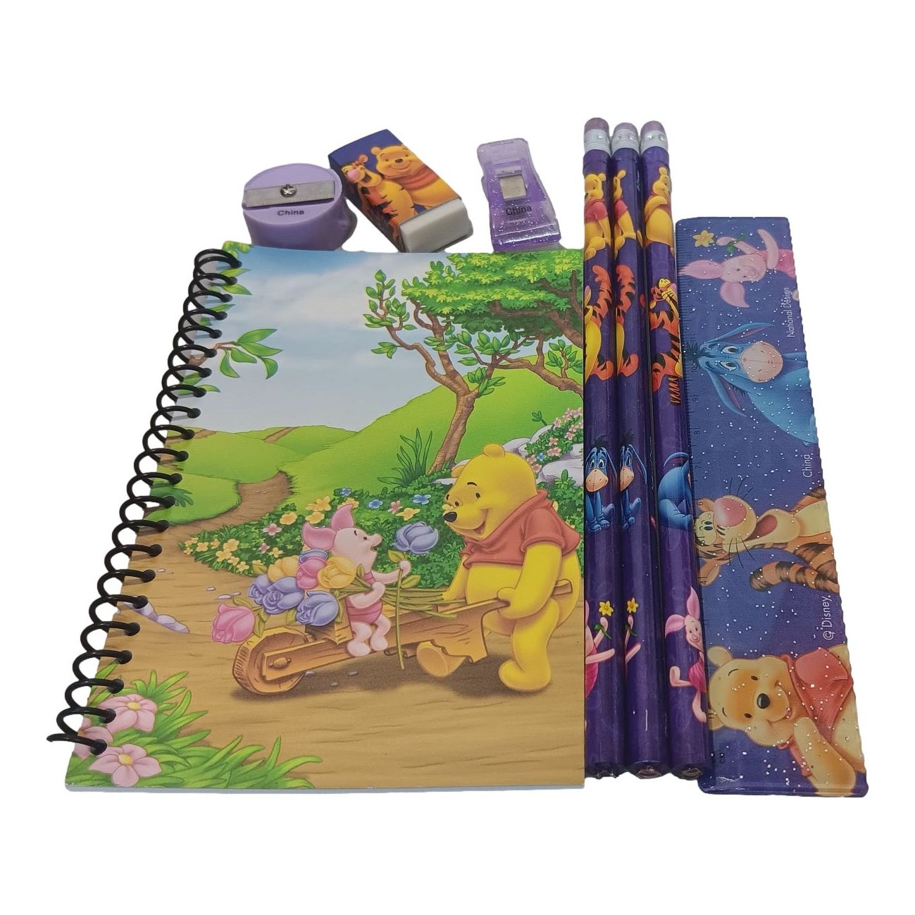 Stationery Set - Winnie the Pooh - Purple - 6pc Favor Set - Partytoyz Inc