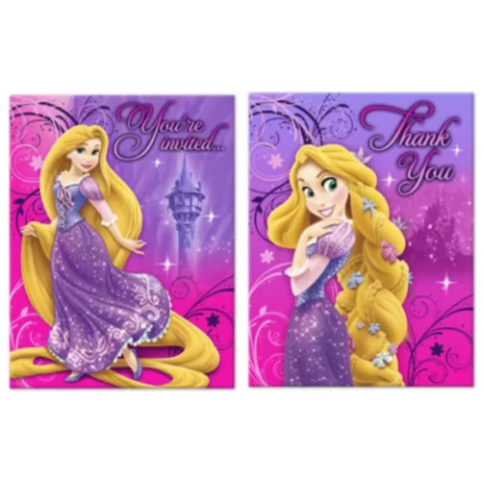 Tangled Princess Rapunzel Invitations And Thank You Cards With Envelopes - Partytoyz Inc